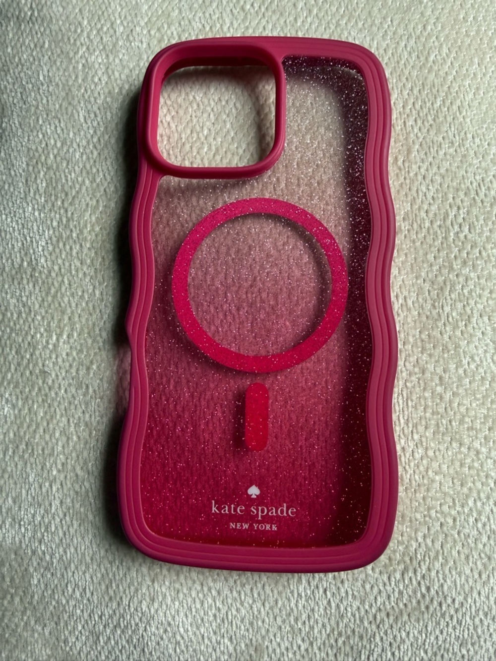 kate spade Pink Glitter Wavy iPhone Case with MagSafe Ring